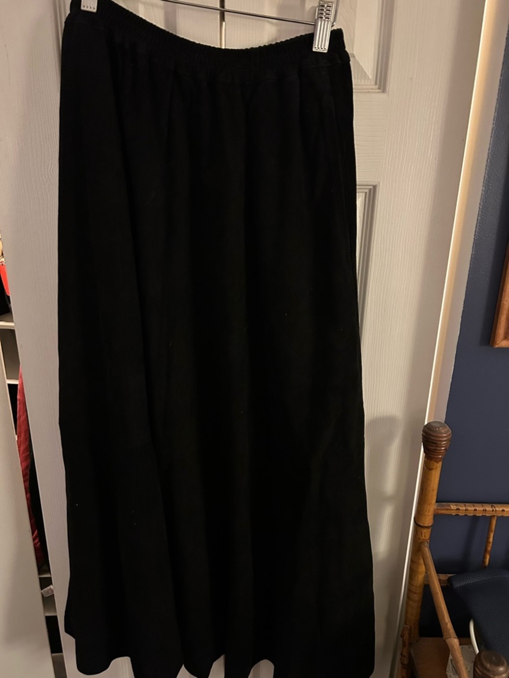 Eskandar Black Suede Women's Maxi Skirt - Elastic Waist